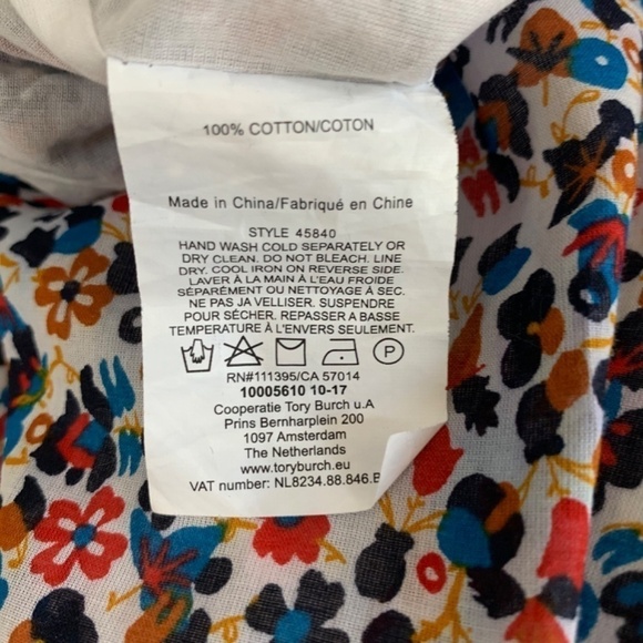 Tory Burch 100%Cotton Floral Print Smocked Waist Midi Dress On/Off the Shoulder - Picture 8 of 10